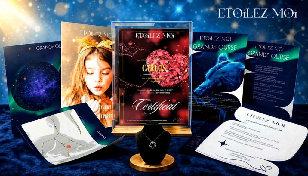 Coffret cadeau Saint Valentin dernière minute avec étoile personnalisée certificat officiel cadeau romantique pour couple amoureux