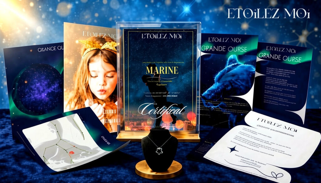 Cadeau anniversaire mariage femme personnalisé ensemble complet du coffret prestige avec étoile personnalisée et certificat officiel