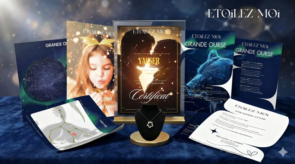 Cadeau Saint Valentin homme original coffret complet À jamais passion avec étoile personnalisée et certificat officiel