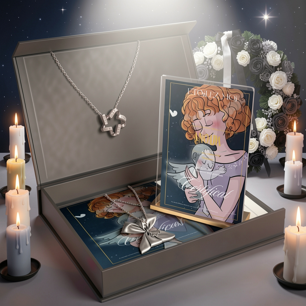 À jamais mon petit ange idée cadeau condoléances original garçon avec coffret de baptême d'étoile personnalisé