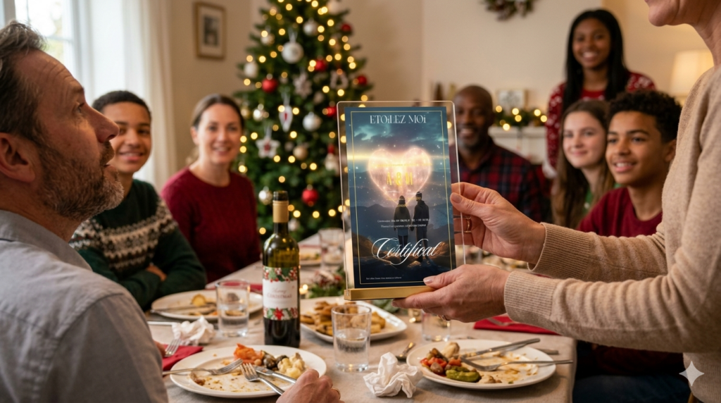 Cadeau Noël homme original symbolique À jamais la magie de Noël baptême d’étoile certificat officiel