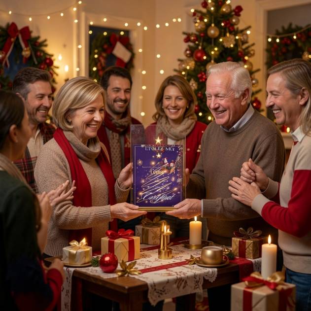 Homme âgé reçoit coffret baptême d’étoile cadeau Noël dernière minute certificat étoile personnalisé livraison rapide émotion