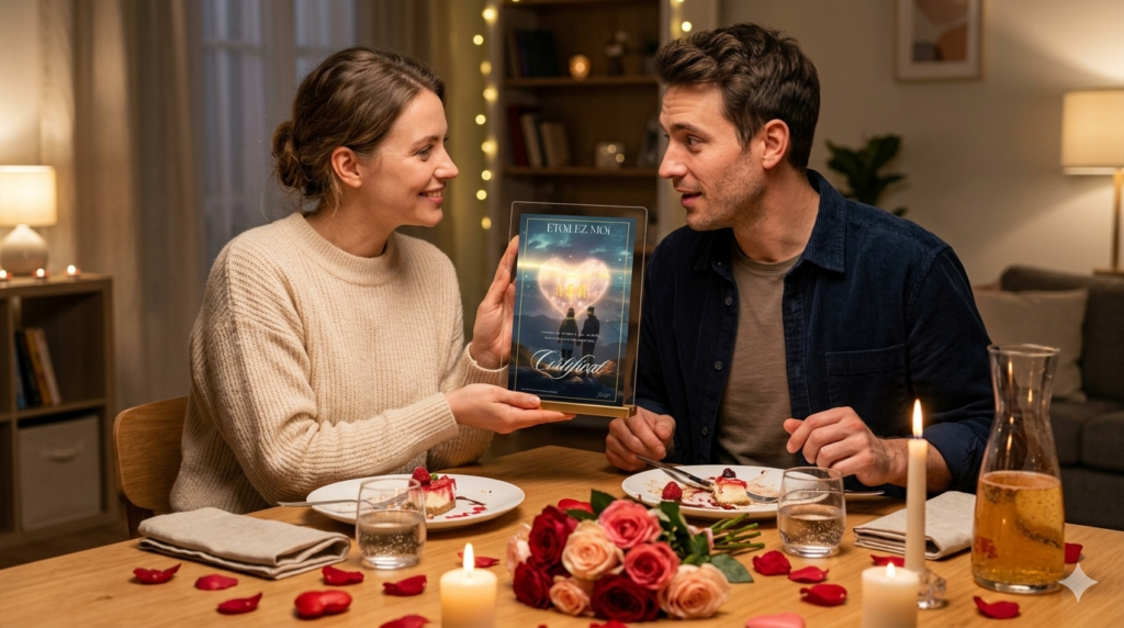 Famille offrant un cadeau anniversaire symbolique fille avec coffret de baptême d'étoile personnalisé