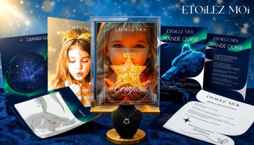 Coffret cadeau fête des mères ou pères dernière minute personnalisé avec étoile et certificat officiel