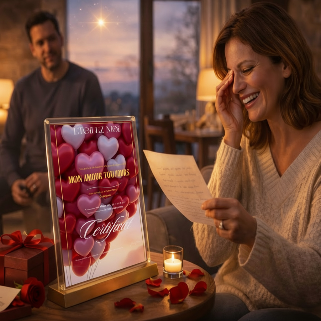 Avis cliente cadeau Saint Valentin dernière minute étoile personnalisée coffret romantique pour couple amoureux