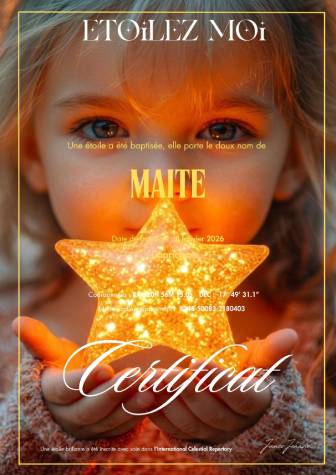 certificat bapteme etoile cadeaux noel