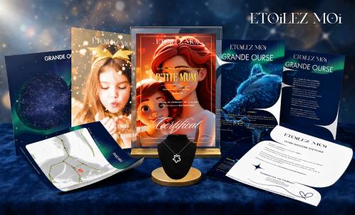 Cadeau fête des mères original – coffret personnalisé avec certificat étoile, carte du ciel et pendentif pour maman