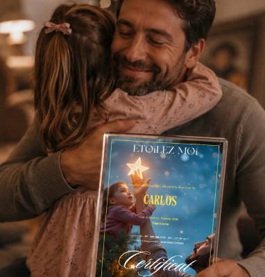 Papa et sa fille avec certificat personnalisé – cadeau personnalisé Noel plein d’émotion
