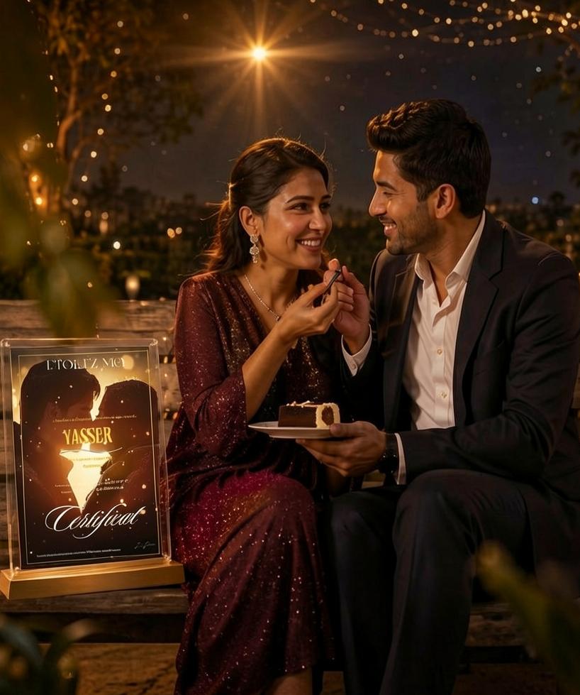 Cadeau romantique personnalisé avec étoile baptisée pour célébrer un amour éternel