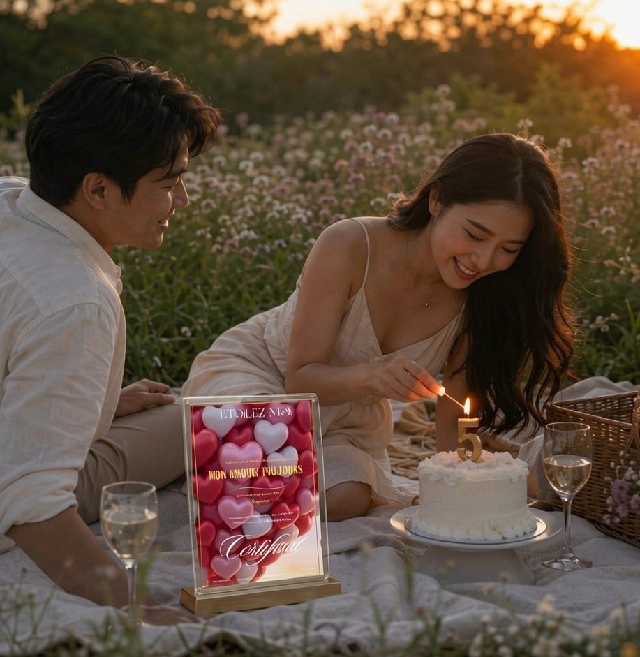 Certificat de baptême d'étoile personnalisé avec photo pour un cadeau romantique unique de Saint Valentin